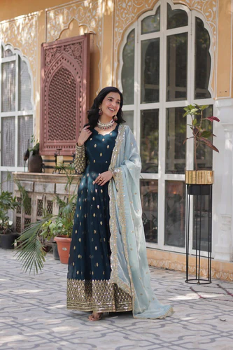 blue premium designer rayon gown